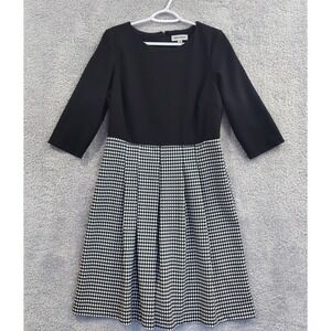 Shelby Parker Black & White Houndstooth Knee Dress 3/4 Sleeve Stretch Womens 12